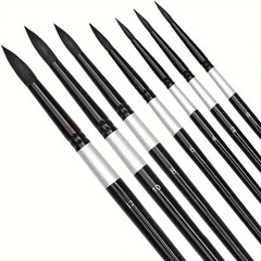 7Pcs Squirrel Hair Brush Set – Round/Pointed Tips for Gouache/H2O | Beginner Art