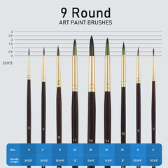 Falling in Art 9 PCS round Paint Brushes Set, Professional Nylon Paint Brushes,