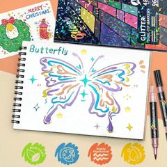 Glitter Effect Brush Markers, Dual-Tip, Two-Color, for Doodle Drawing.