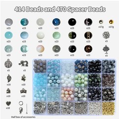 Bracelet Making Kit 414pcs 8mm Crackle Glass Beads Black Blue Charms Rujiaoa