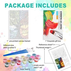 Framed Paint by Numbers Kit for Adults, Tree of Life Paint by Numbers with Fr…