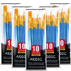 Acrylic Paint Brush Set 5 Packs 50 pcs Nylon Hair for Oil Watercolor Artist