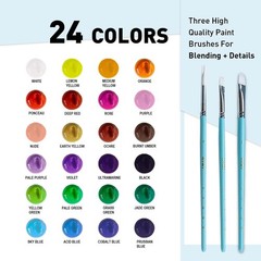 Gouache Paints set with 3 Paint Brushes, 24 Colors, 30g, Jelly Cup Design, No…
