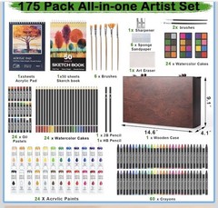 175 Piece Deluxe Art Set W/Oil Pastels, Crayons, Acrylic Paints, Brushes. & More