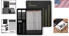 Ergonomic 19-Piece Drawing Pencil Set with Metal Sharpener & Graphite Sticks