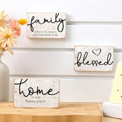 3 Pcs Family Home Blessed Rustic Wood Sign 4.25 x 2.76 x 0.59 in Retro Color