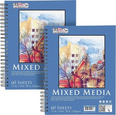 U.S. Art Supply 11″x14″ Mixed Media Sketchbook, 2 Pack (60 Sheets), 98 lb (160 G
