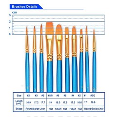 Paint Brushes Set 20 Pcs Round-Pointed Tip Nylon Hair Artist 2 Pack Blue