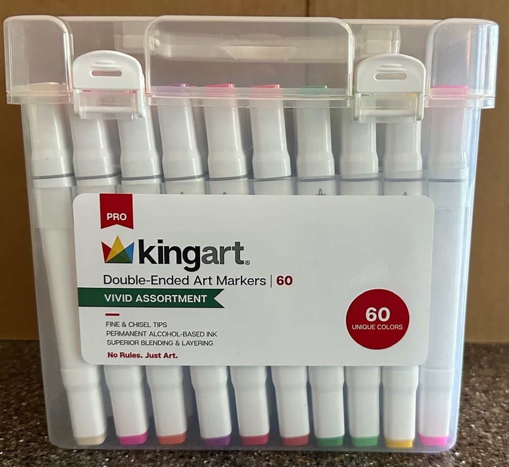 60 Unique Colors KINGART PRO Double-Ended Art Markers Fine & Chisel Tips