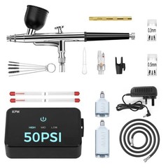 50 PSI Airbrush Set with Compressor, 3 Nozzles & Cleaning Tools for Various Uses