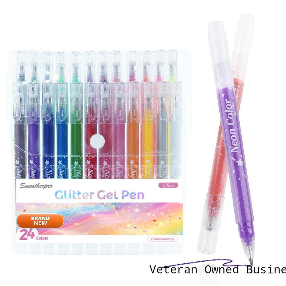 Smootherpro Metallic Glitter Gel Pens Pack Of 24 1.0 Mm Tip Glitter Sparkly
