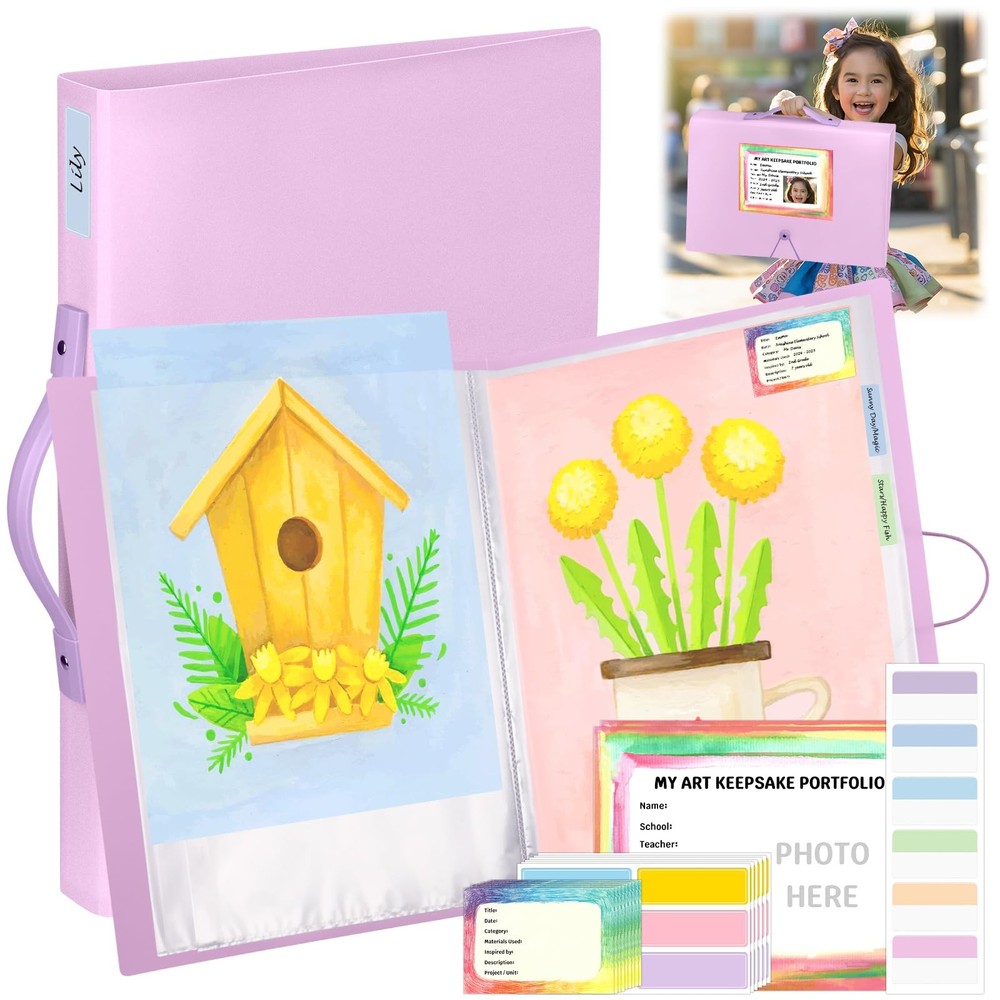 A3 Kids Art Portfolio Storage 11×16 In Artwork Storage Binder K-12 with 40 Cl…