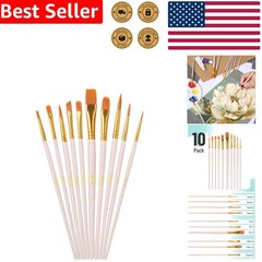 10 Pcs Acrylic Paint Brush Set, Round Pointed Tip, Artist Nylon Hair Brushes