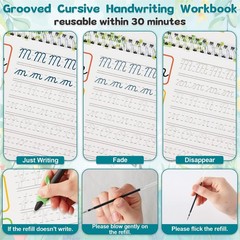 4 PCS Grooved Cursive Handwriting Workbook Kit Magic Reusable Ink Pens Kids