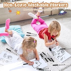 18 Pcs Line Washable Markers Bulk Black Fine Tip Markers Set Coloring Thin Ti…