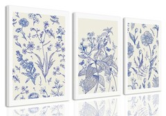 LYPHNX Framed Blue White Chinoiserie Floral Canvas Wall Art Navy Watercolor F…