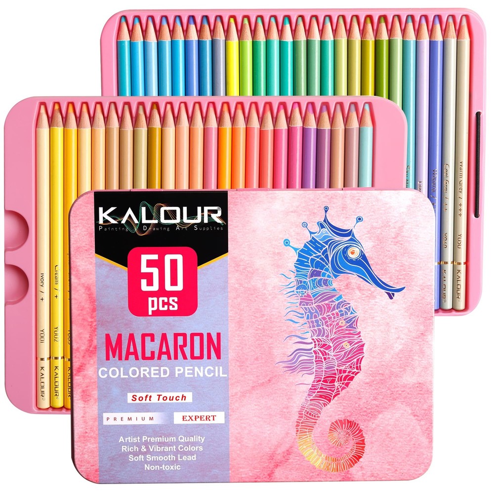 KALOUR Macaron Pastel Colored Pencils,Set of 50 Colors,Artists Soft Core,Ideal f
