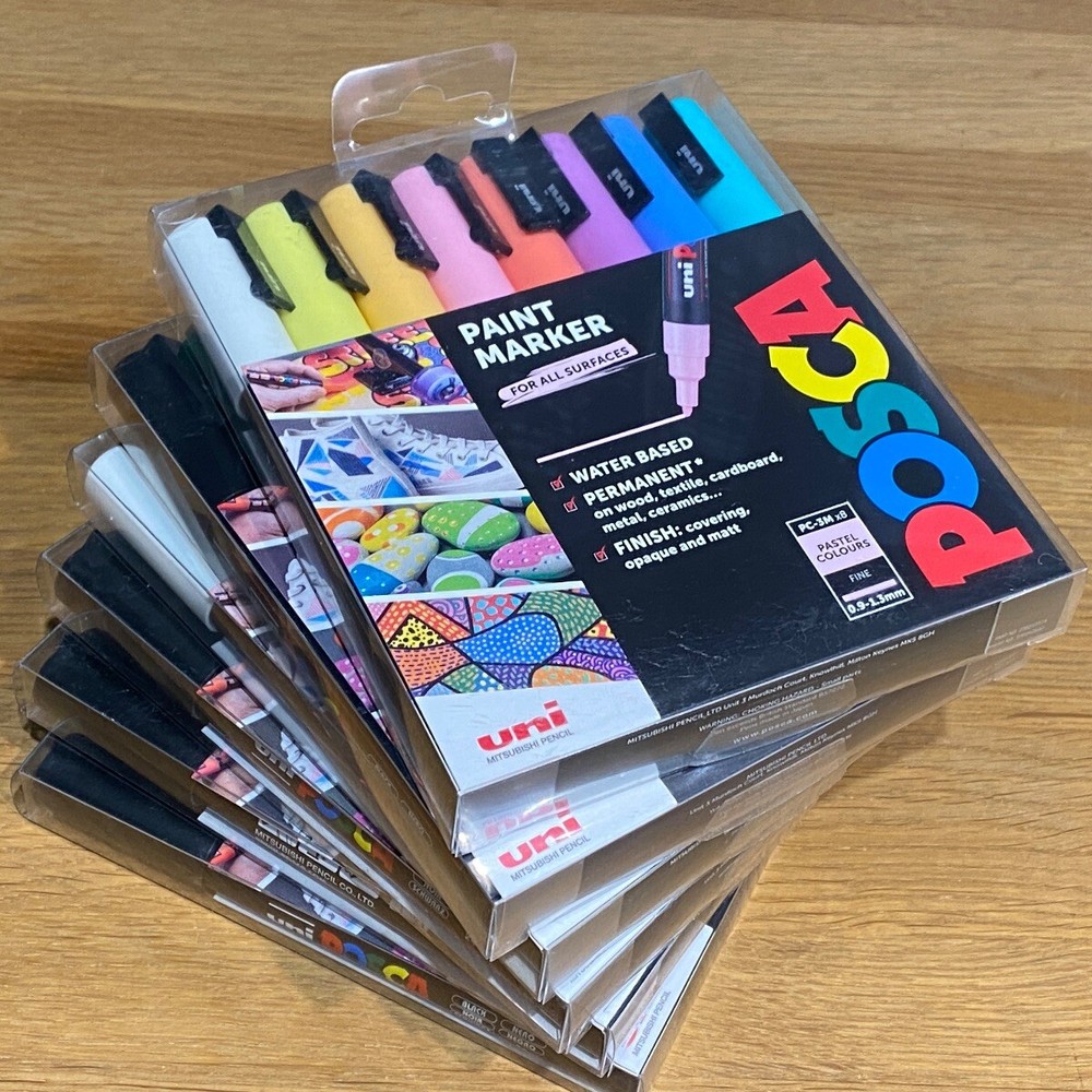 🟢 Uni Posca Paint Markers Pens Art Fine Tip Pastel Colours PC-3M (Set of 8)