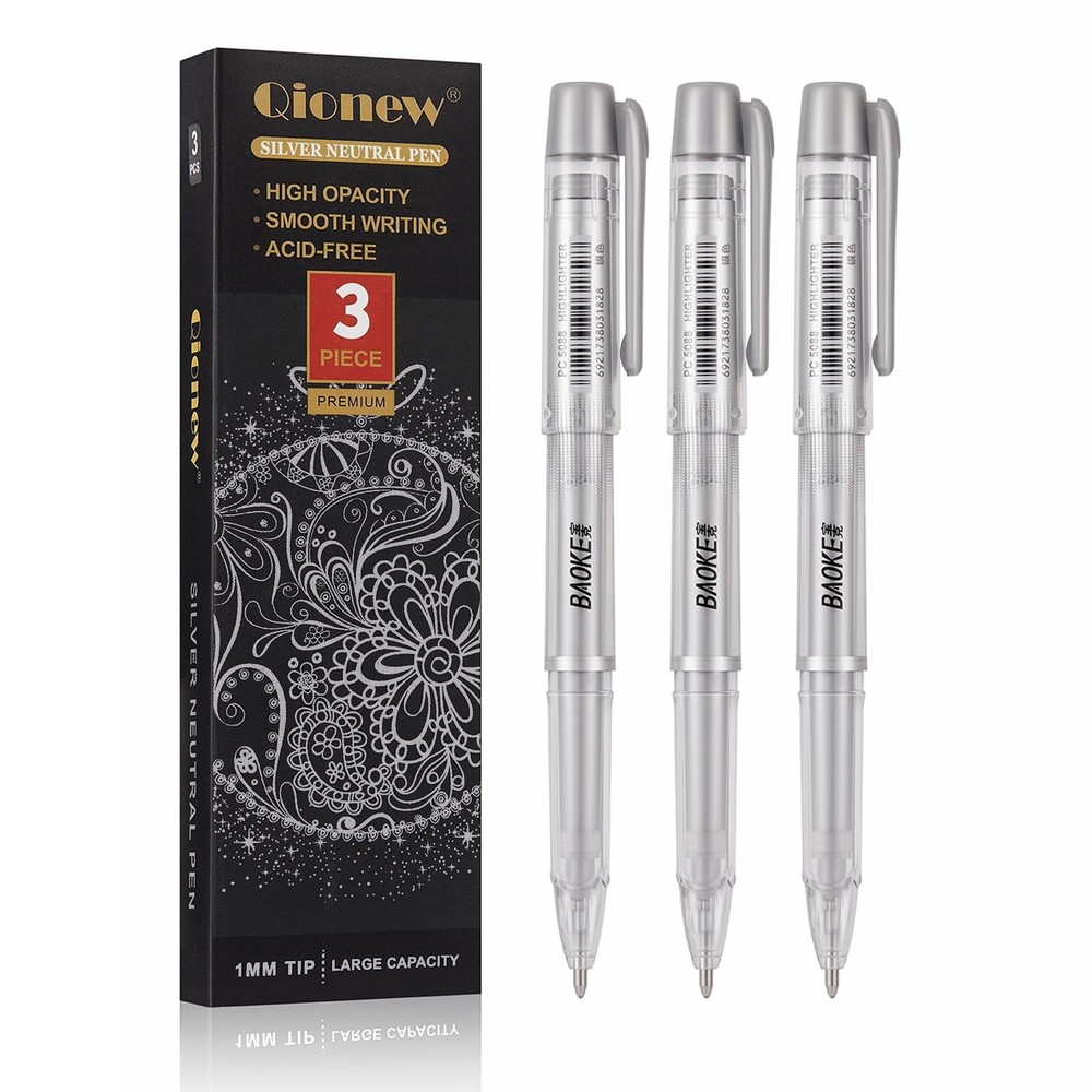 3 Pack Silver Gel Pens 1mm Fine Point Ink for Black Paper Drawing Journaling