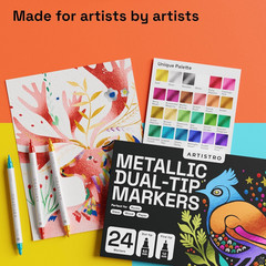ARTISTRO 24 Metallic Dual-Tip Acrylic Paint Markers for Rock, Canvas, Glass, Woo