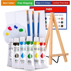 Paint and Canvas Set – Mini Canvas Acrylic Painting Kit with Wooden Easel, Ca…
