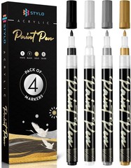 4 Count Acrylic Metallic Pens – Black, Gold, Silver And White Paint Pens – Fi…