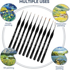 10Pcs Detailing Paint Brushes, Miniature Painting Brushes for Acrylic, Oil, Wate