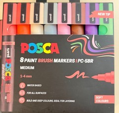 Uni Posca 8 pack Paint Markers/Pens PC-5BR Medium 1-4mm Soft Colours new