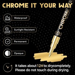 3Pcs Chrome Paint Markers, Gold Color Permanent Mirror Liquid Chrome Pens for Pl