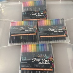 12 Pcs Doodle Dazzles Shimmer Marker Set Double Line Outline Metallic Pen