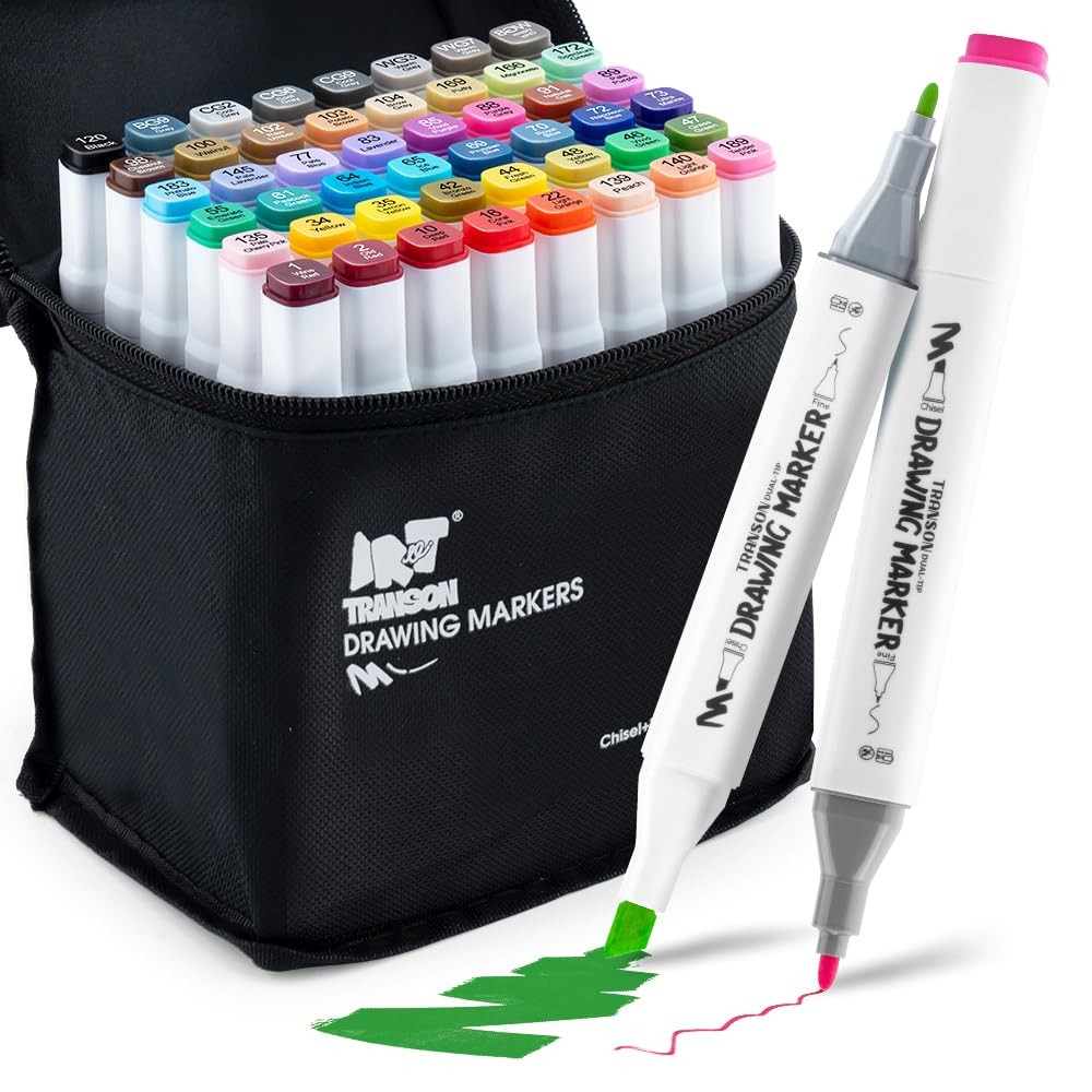 Alcohol Markers for Drawing Coloring 48 Colors Dual-tip Fine and Chisel Tips