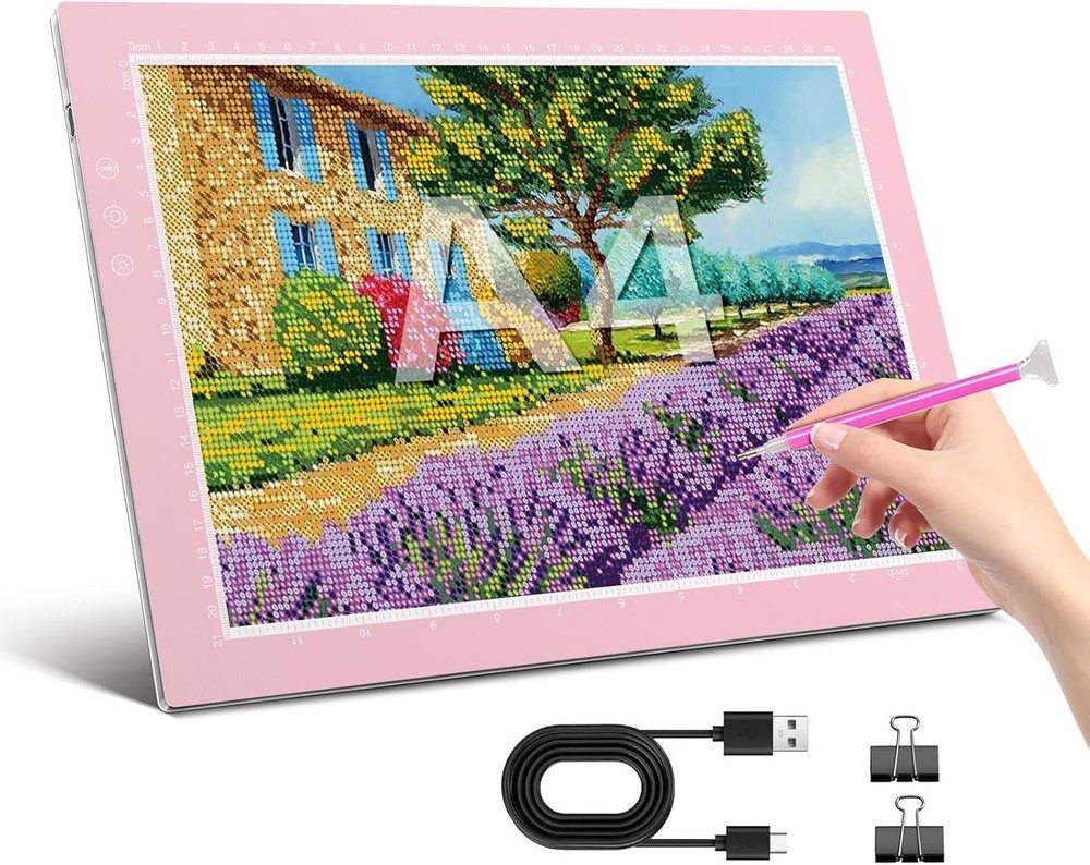 A4 Light Box Ultra Thin 8 Level Dimming 3 Color Modes Tracing Drawing Pink