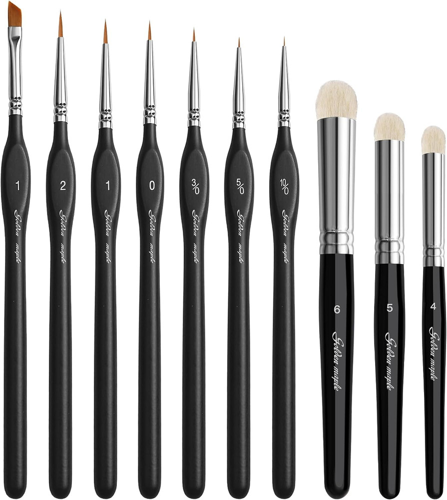 Golden Maple Miniature Paint Brushes Drybrush-10Pcs Micro Detail Paint Brush Set