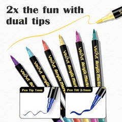 120 Colors Acrylic Paint Markers – Dual Tip Brush & Fine Pens for Rock, Canvas,