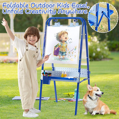 2-in-1 Kids Outdoor Easel, Foldable & Waterproof with Accessories – Blue