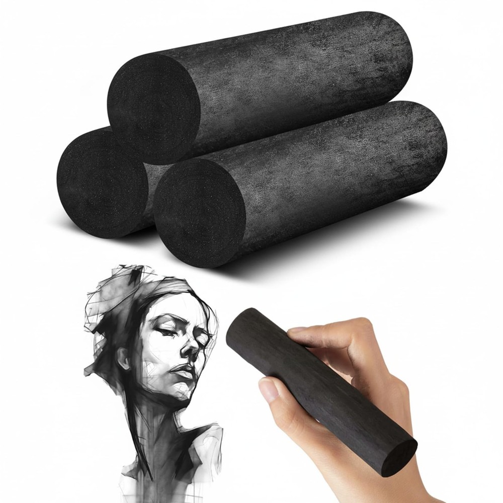 Gueevin 5 Pcs Jumbo Willow Charcoal Sticks 0.79-0.94 Inch Large Soft Willow C…