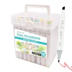48-Piece Set of Alcohol Dual Tip Markers in Soft Pastel Colors with Reusable …