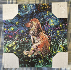 New! CUTE!!! Museum Giclee Dachshund Night by Aja Trier Canvas 14×14”