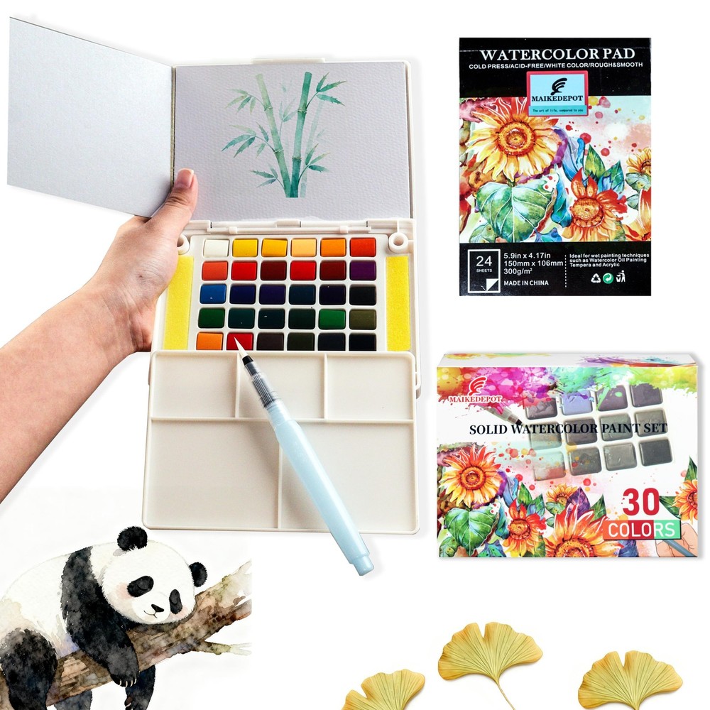 MAIKEDEPOT Portable Watercolor Paint Set 30 Colors Travel Watercolor Kit wit…