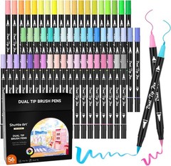 Vibrant 56-Piece Pastel Brush Pens Set with Dual Tip – Perfect for Art Lovers