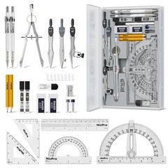22 PCS Compass Geometry Tools with Case, Drafting Grey