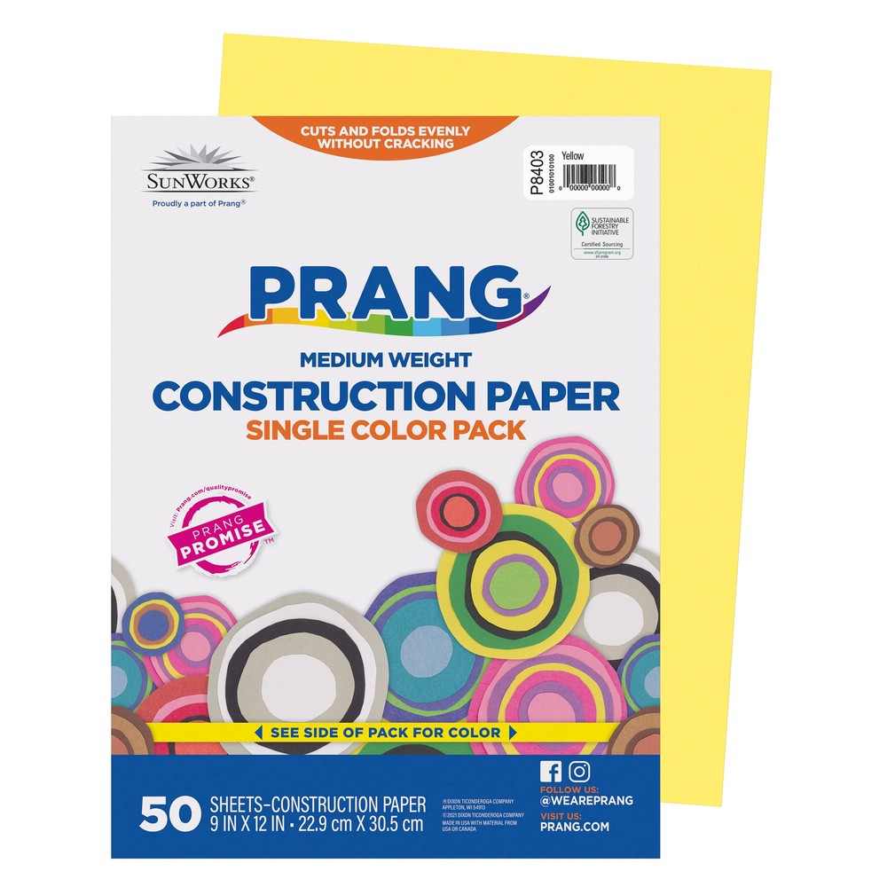 Prang Medium Weight Yellow Construction Paper Pack 50 Sheets Arts and Crafts