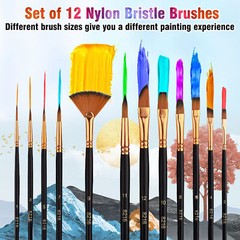 Sturdy Construction Paint Brush Set 12Pcs for Oil Acrylic Painting Watercolor