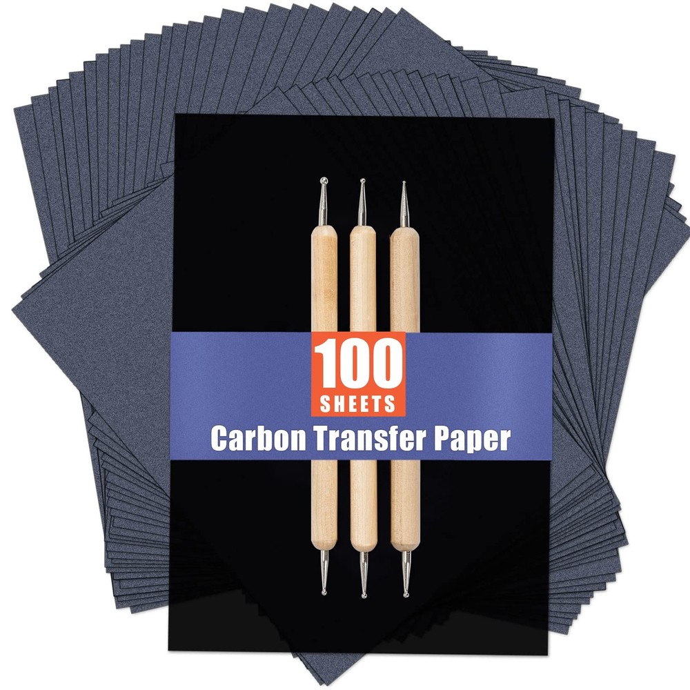 psler 100 Sheets Carbon A4 (100 Sheet with 3PCS Embossing Stylus), Black