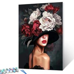 Beautiful Woman Head Flower Paint by Numbers for Adults Black Background Female