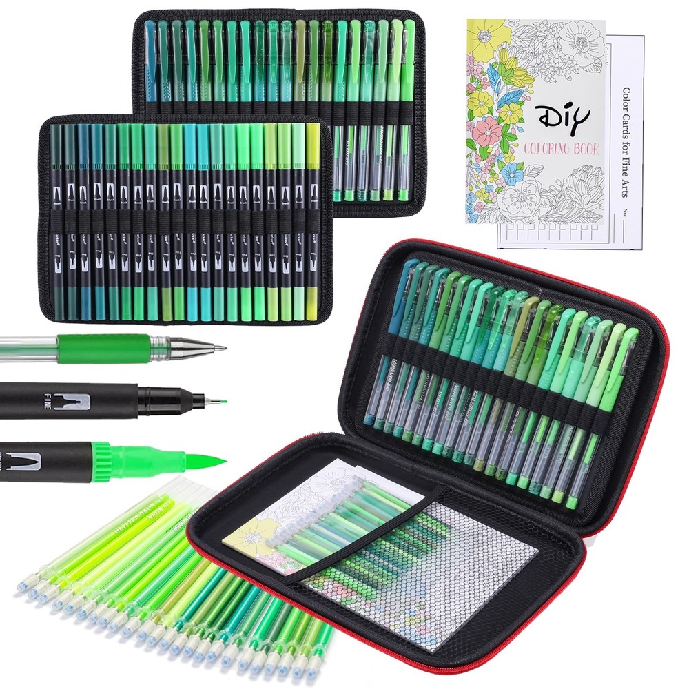 80 PCS Green Drawing Pen Set 20 Color Double Tip Brush Gel 40 Refills Art