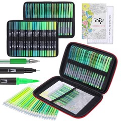 80 PCS Green Drawing Pen Set 20 Color Double Tip Brush Gel 40 Refills Art