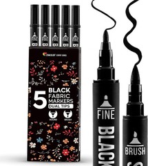 5 Dual-Tip Black Fabric Markers – Perfect for Personalizing Clothes & Crafts