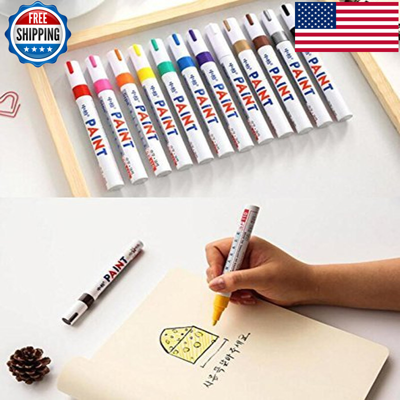 Bemlp Waterproof Metallic Paint Marker Pens Fluorescence Colors Tire Black