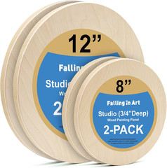 Unfinished Round Birch Wood Canvas Panels Kit, 4 Pack of 2 Sizes 8′ and 12′ Stud